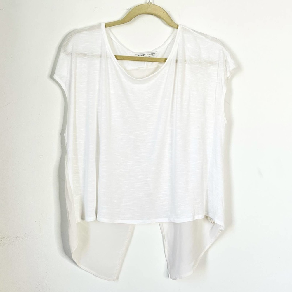 Rebecca Minkoff White Split Back Short Sleeve Tshirt Size S rayon lightweight